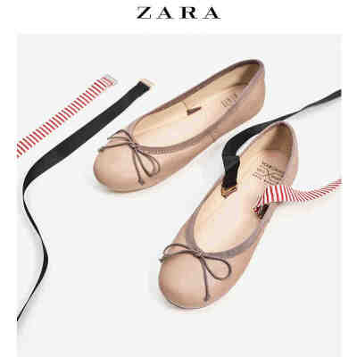 ZARA 女鞋 可更换式蝴蝶结饰真皮芭蕾鞋