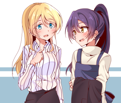 画师： クーヤ
#pixiv http://www.pixiv.net/member_illust.php?illust_id=60684034&mode=medium
lovelive μ's 洵濑绘里 园田海未 umi eli