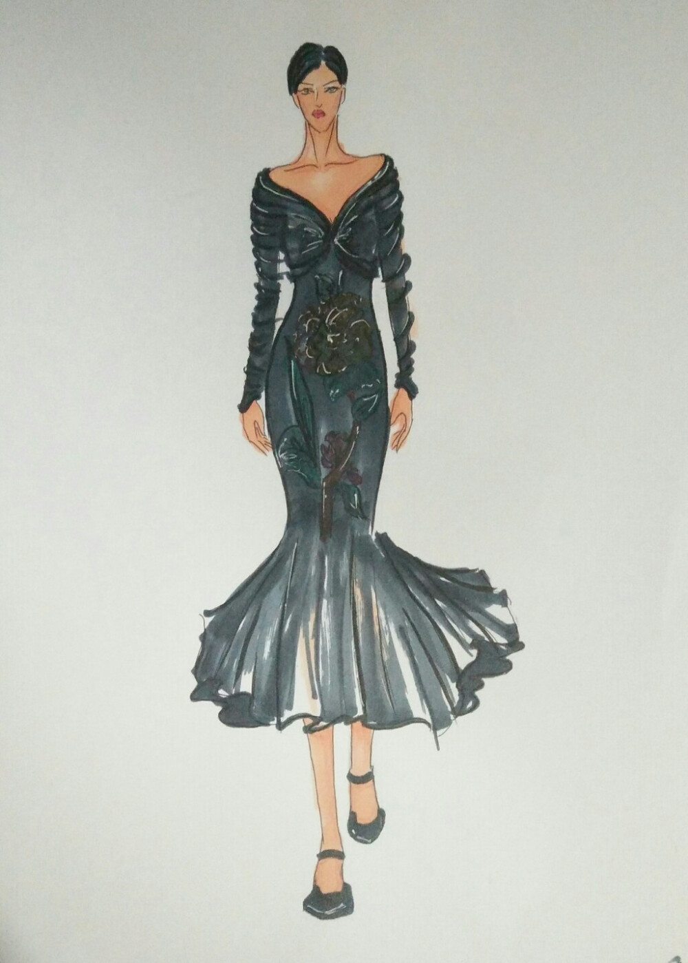 手绘服装设计手稿速写插画时装画涂鸦马克笔