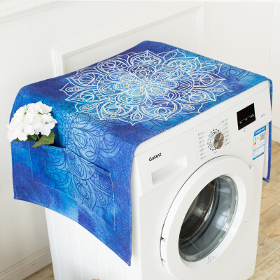 异域风系列蓝色 棉麻滚筒洗衣机盖布床头柜子单开门冰箱盖巾防尘