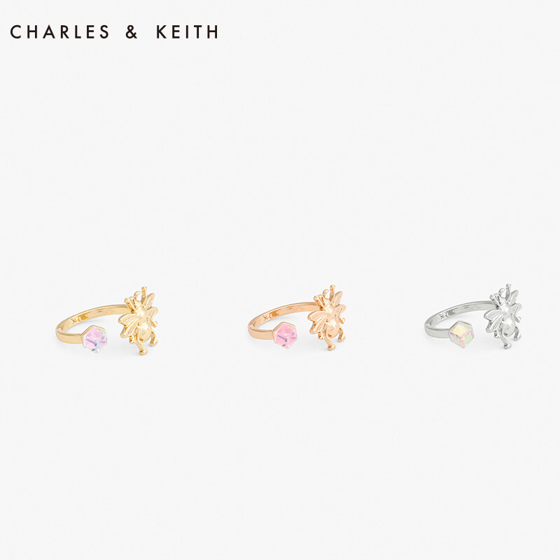 CHARLES&amp;KEITH 戒指 CK53216 欧美风小蜜蜂金属水晶食指戒