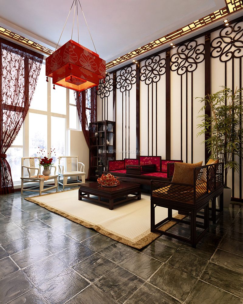 家装中式客厅沙发背景墙设计效果图