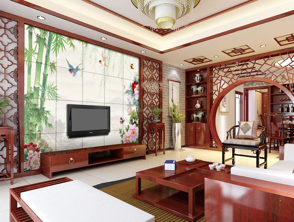 中式室内客厅电视背景墙设计效果图