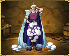 海贼王——麦金利，空岛天使岛 白色贝雷帽部队队长，初登场时被娜美的威霸撞飞出去。以前曾是服侍前代的神“甘·福尔”的神队之一。