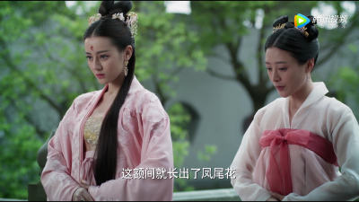 《三生三世十里桃花》 —— 凤九虽进了陈贵人的身子，可额间的凤尾花却无法消除，几个妃嫔请来一个真人将这朵花判了一判，说是朵妖花。