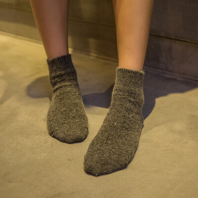 日系秋冬季深色复古羊绒女袜子中筒袜加厚保暖森系纯色兔羊毛袜