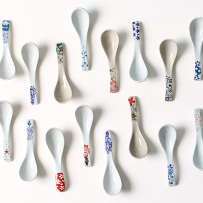NDP 日式创意小勺子饭勺汤勺家用调羹陶瓷手绘勺子餐具量勺釉下彩