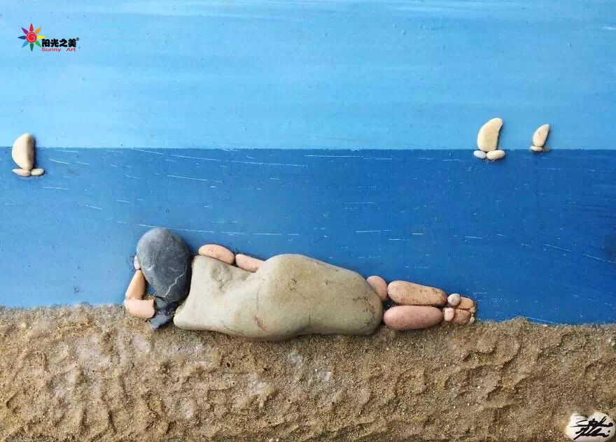 石头拼贴画 人物