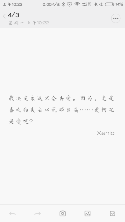 我决定永远不会去爱。因为，光是喜欢的失去心就那么痛……更何况是爱呢?——Xenia