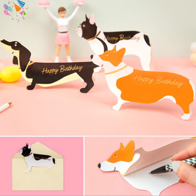 可站立小狗贺卡 立体创意祝福卡 动物造型生日礼品卡 生日贺卡