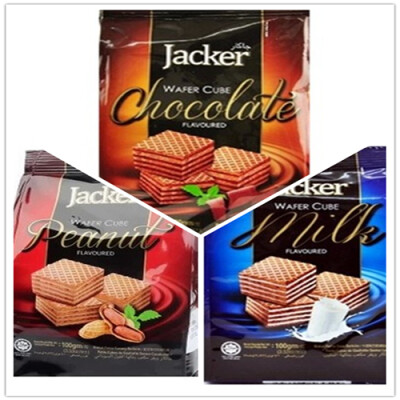 马来西亚进口食品 Jacker杰克威化 巧克力味方形威化饼干 100g