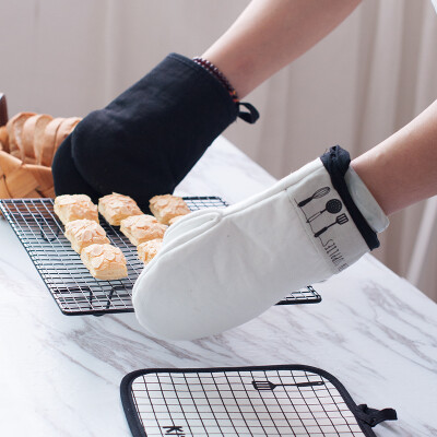 北欧风原创棉麻防烫手套 简约厨房元素微波炉烤箱 烘焙隔热加厚套