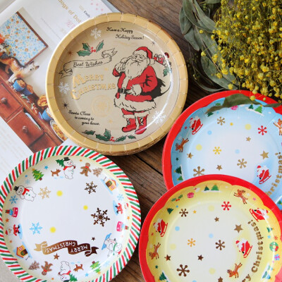 圣诞节聚会 甜品台装饰装扮用品 蛋糕盘子 派对餐盘 纸巾