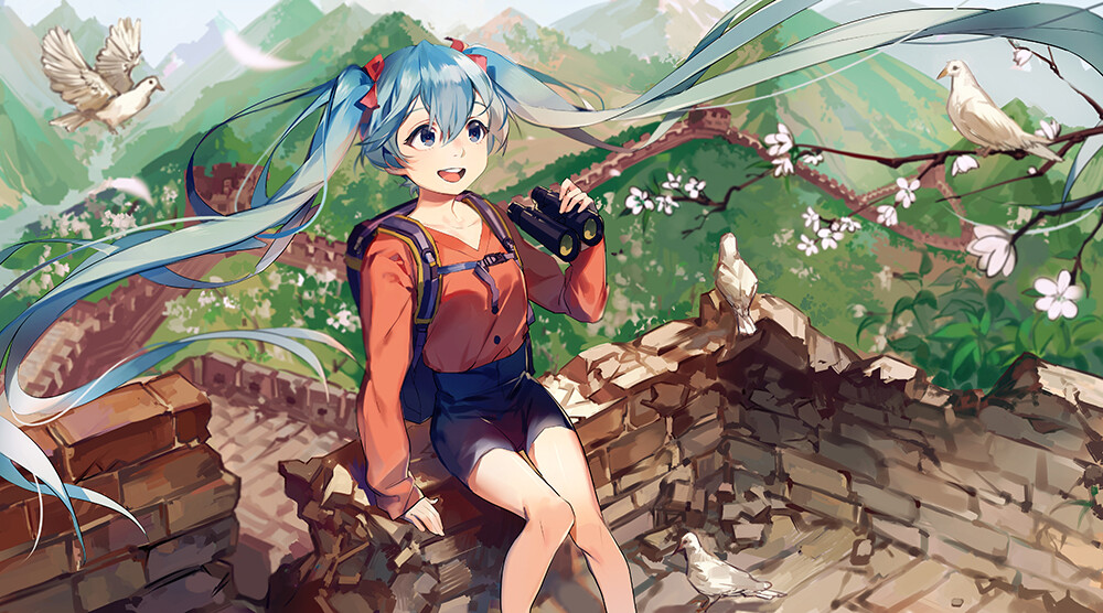 初音世界旅行 万里长城 初音未来 画师：Rosele 本作品pixiv id=50532943