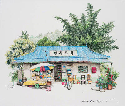 韩国插画师 Me Kyeoung Lee ​​​​
一组手绘小商铺插画 ​