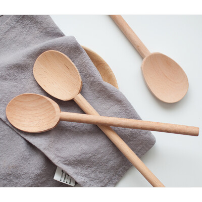 法式长柄榉木圆头勺 手工感缩头勺 搅拌勺沙拉勺 浓汤用勺 法单