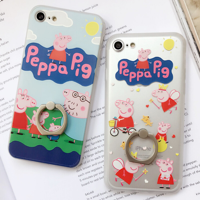 iphone7plus手机壳卡通小猪苹果6splus创意情侣外壳i7指环保护套