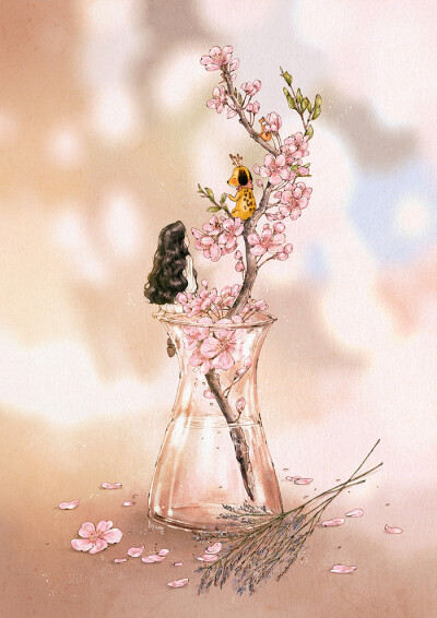 玻璃瓶里的春天 ~ 来自韩国插画家Aeppol 的「森林女孩日记-2017」系列插画。