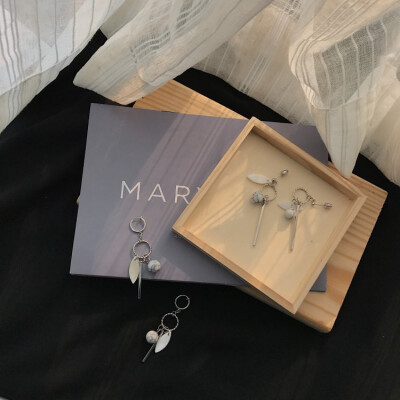 韩国饰品 优雅气质长耳环天然贝壳大理石几何长条吊坠耳钉女 R143