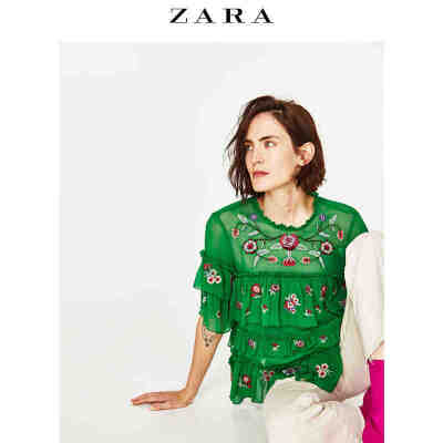 ZARA 女装 刺绣叠层装饰罩衫