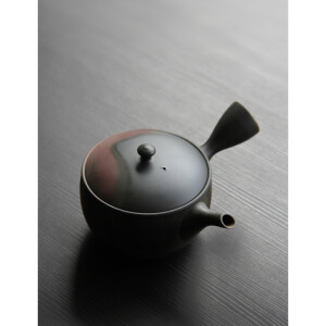日本进口   常滑烧   梅原廣隆作    火窑变碗形横手急须茶壶