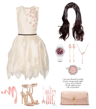 Reem Acra lmini dress，Dolce&Gabbana clutch，Giuseppe Zanotti sandals（leslie），Piaget jewels、watch（rose eden），Natural Fancy Light pink diamond ring#836