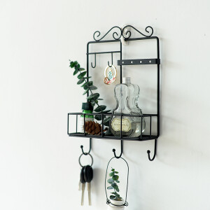 欧式古典铁艺首饰架浴室壁挂收纳篮挂钩宿舍墙上装饰挂钩置物小筐