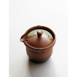 日本进口  常滑烧  土平栄一作  灰釉泡瓶 无手柄茶壶