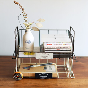 创意铁艺收纳架长方形置物半框桌面文具杂货分类收纳可组合加层