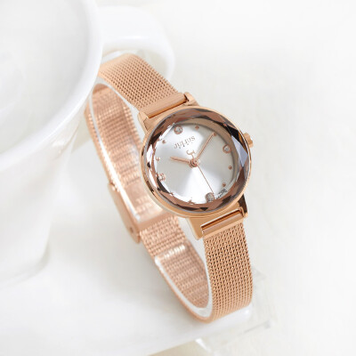 聚利时韩版简约立体镜面时尚不锈钢手链表手表女学生钢带表