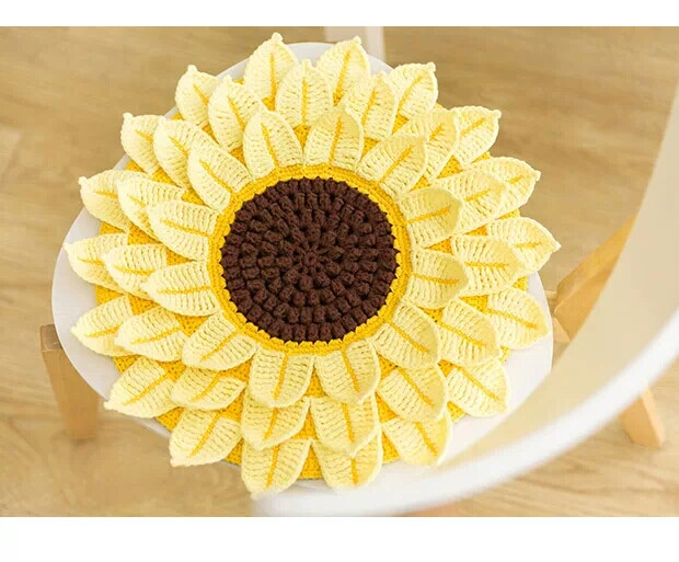 钩织坐垫圆形向日葵图案有细节图