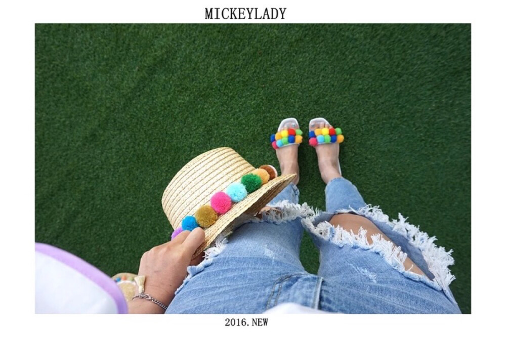 Mickeylady 独家定制 韩国彩色彩球毛球 小礼帽 草帽