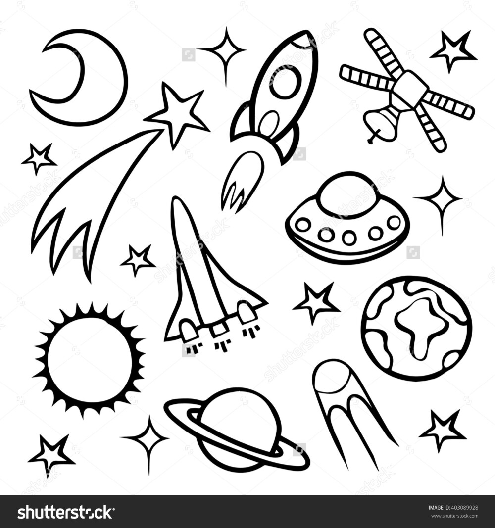 Cartoon doodle space elements set.