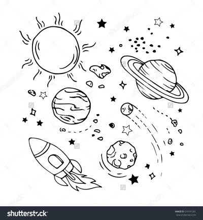 Vector of hand draw set of space icon