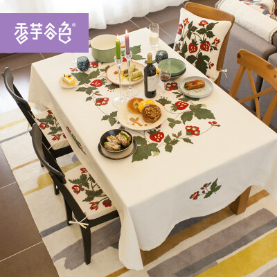 田园绣花美式桌布布艺 棉麻小圆桌茶几布方桌布台布 欧式西餐桌布