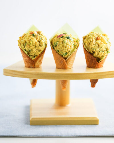 Spicy Curry Chicken Salad Cones with Fuji Apples