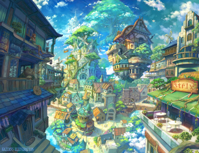 二次元 插画 风景 建筑