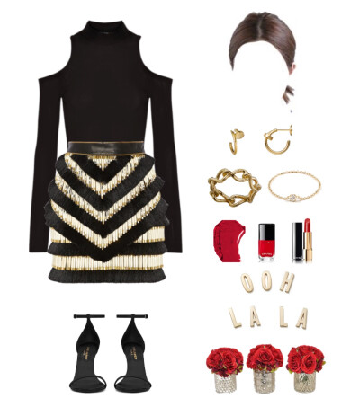 Balmain top、skirt，Saint Laurent sandals，Cartier jewels#857