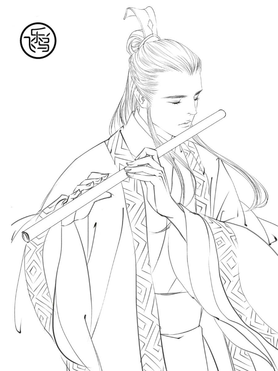 【古风人物线稿】素材来自飞乐鸟出版的《绘漫画古风人物线描技法》