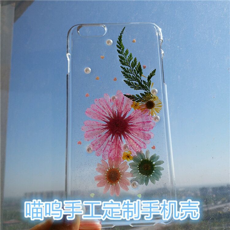 包邮苹果iphone6/7 plus鲜花真花干花永生花手机壳纯手工定制字母同款 ​​​