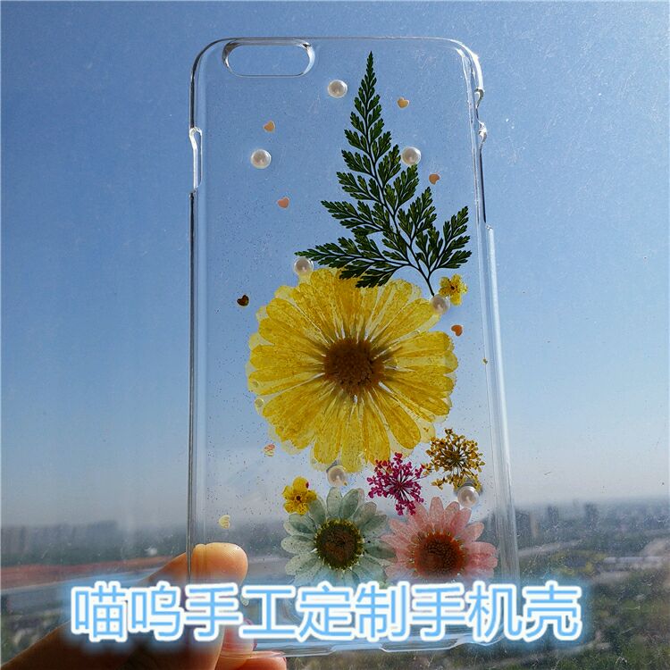 包邮苹果iphone6/7 plus鲜花真花干花永生花手机壳纯手工定制字母同款 ​​​