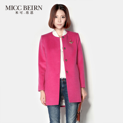 Miccbeirn2016女装冬装羊毛呢大衣长袖单排扣外套中长款呢子