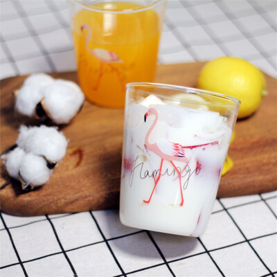 ins火烈鸟玻璃杯创意水杯子女学生牛奶杯早餐杯咖啡杯麦片可微波