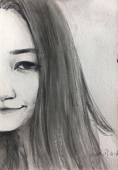 水彩 人像 黑白 手绘 插画