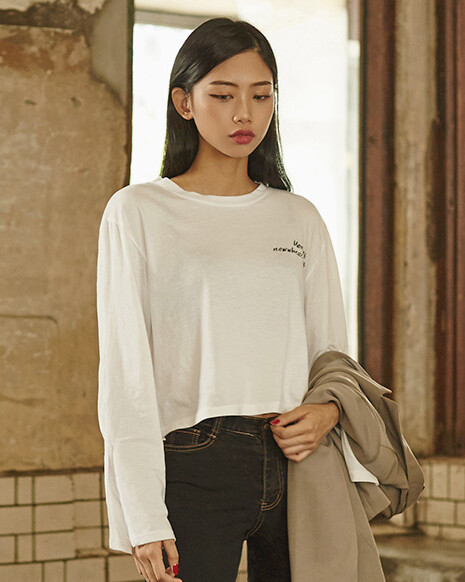 秋季 tangostyle 韩国进口 小字母开叉袖短款T恤