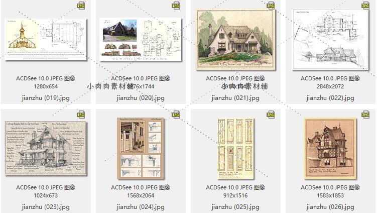 欧式古典建筑平面设计手稿线稿彩色插画场景室内手绘临摹素材8