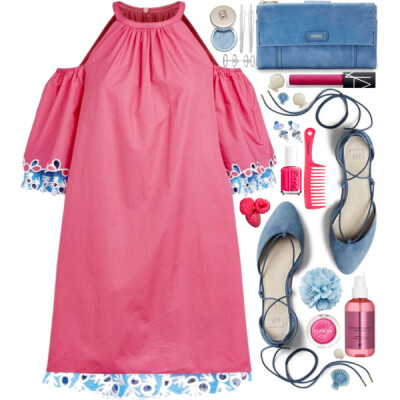 A fashion look from April 2017 featuring pink dress, lace up flats and fossil handbags. Browse and shop related looks.