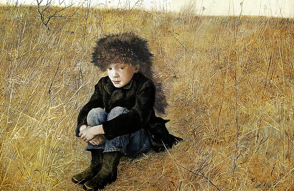 安德鲁·怀斯 andrew wyeth - faraway《远方》(faraway),画中戴着