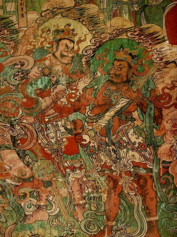 【毗卢寺壁画（上）】毗卢寺位于石家庄市西北郊杜北乡上京村东。1996年11月毗卢寺被国务院评为“全国一级?；の奈铩?，现存于释迦殿、毗卢殿。释迦殿内壁画内容为佛传故事，然已漫漶不清。毗卢殿俗称后殿，建在高1米的月台上，面阔三间，进深二间，平面呈十字形，建筑古朴别致。毗卢寺因其正殿 毗卢殿内绘有精美的儒释道三教合流内容的壁画而闻名。