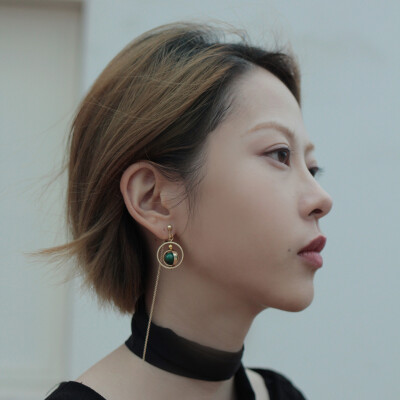 Mell独立设计 Galaxy Earring不对称星空18k耳环/耳夹 绿